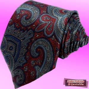 André Valetino Vintage Tie Red & Blue Silk Ornate Paisley Necktie